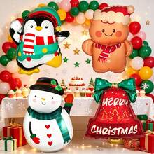 4pcs Gingerbread Man, Snowman, Penguin Bell Foil Balloons, Suitable For Christmas Decoration And New Year Party Decor - Multicolor - View 3