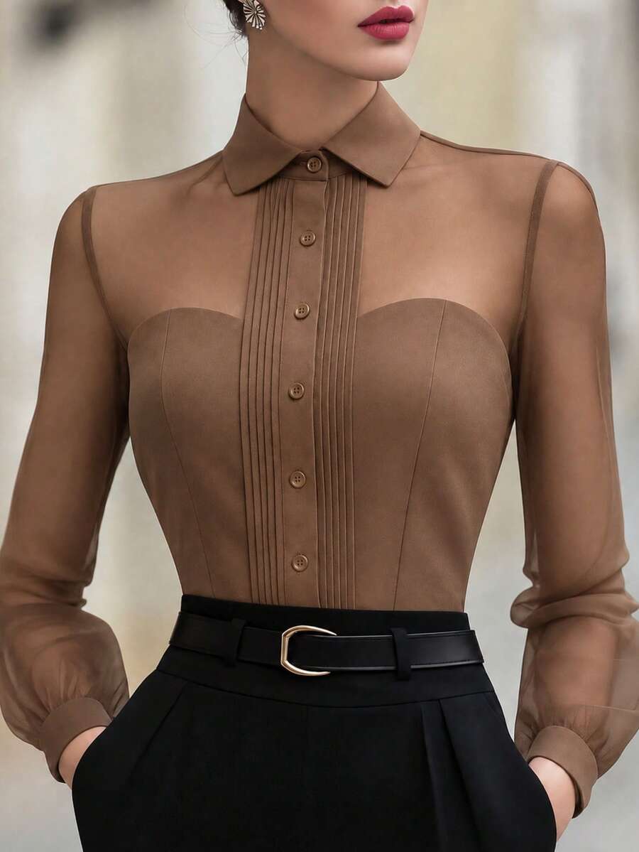 女款秋季服飾，純色長袖休閒修身款上衣，秋季通勤與夏季穿搭的完美選擇