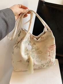 Nicekee Landscape Embroidered Shoulder Bag, Paired With Dynamic Tassel Hanging Accessories, Gentle And Elegant, Suitable For Shopping, Daily Commuting - Multicolor - View 9