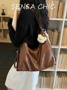Relaxed Shoulder Bag, Soft Draping Body, With Adjustable And Detachable Shoulder Strap, Multiple Carrying Ways. Spacious Interior Storage, Neat Stitching, Lightweight And Comfortable To Wear, Suitable For Various Daily Outings, Versatile For Different Outfits, Balancing Aesthetic Appeal And Practicality. - Rust - View 7