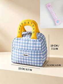 Cute Preppy Style Polyester Square Insulated Lunch Bag, Digital Number Padded Handle, Front Patch Pocket, Zipper Closure Thermal Cooler Pouch, Portable Food Storage Handbag, For Back‑To‑School Office Picnic Daily Outdoor Use - Multicolor - View 7