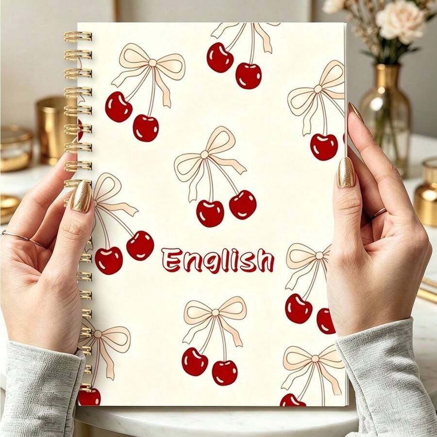 1PC A5 Cherry Design Hard Shell Spiral Notebook, University Standard Grid, Suitable For Office And Study Use, Is A Great Gift For Teachers And Students, Using High-Quality Paper, Is The Ideal Gift For Christmas. - Multicolor - View 1