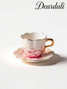 DearDali 2pcs (1cup+1saucer) 80ML Gradient Gold Rim Petal Ceramic Cup And Saucer Set, French Style Teacup, Luxury Porcelain Cup, Exquisite Lace Tableware, Arabic Coffee Cup, Suitable For Coffee Or Tea, Fun Gift Cup For Friends - Multicolor - View 12