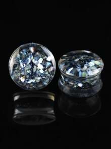 1 Pair 8-30mm Shell Fragment Lightweight Low Sensitivity Round Shape Acrylic Body Piercing Jewelry Tunnel Plugs - Sequins - View 21