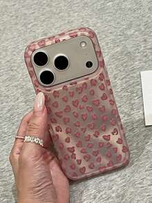 1pc Pink Semi-Transparent Phone Case All Over Cute Pink Heart Print Frosted Silver Bottom INS Sweet Style Soft Shockproof Phone Cover Compatible With IPhone 11 12 13 14 15 16 17 Pro Max - Multicolor - View 1