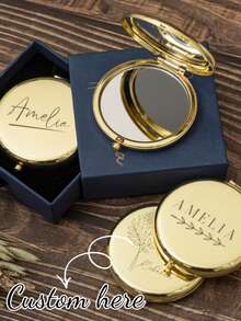 1pc Customized Name Engraved Round Makeup Mirror, Personalized Stainless Steel Compact Mirror, Folding Portable Double-Sided HD Mirror, Bridesmaid Proposal Gift - Multicolor 2 - View 13
