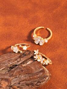 Gentle Floral Open Ring, Fresh Girly Style Adjustable Finger Ring - Multicolor - View 3