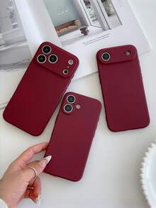 奢華復古酒紅色手機殼,適用於 iPhone 17 Pro Max 16 15 Plus 14 13 12 11 Pro Max,純色軟質防震保護殼 - 酒紅色 - 查看 5