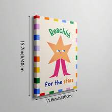 1pc Reach For The Stars Nursery Wall Art, Cute Star Print Canvas Painting, Inspirational Quote Poster For Boys And Girls Bedroom, Unframed/Framed/Hanging Decor - Multicolor - View 10