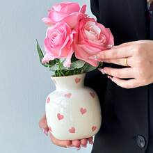 1pc Minimalist Modern INS Style Heart Hand-Painted Ceramic Vase, Valentine's Day Love Expression Gift, Suitable For Fresh And Dried Flowers All Seasons, Bedroom Vanity Dining Table Decor, Study Bookshelf Office Desk Ornament - Multicolor - View 9