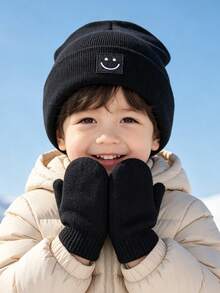 1 Set Baby Winter Knitted Hat And Gloves Set, Elastic Yarn Smile Label, Warm And Comfortable Toddler Hat And Gloves Set, Suitable For Daily Outdoor - 1set - View 6