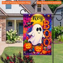 2D Flat 1pc Halloween Ghost Candy Single-Sided Printed Welcome Garden Flag, Porch Decor, Suitable For Garden And Outdoor Yard Decoration, Autumn Holiday Celebration Decorative Flag, Flag Pole Not Included - A - View 2