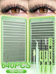 640/200pcs DIY Single Cluster False Eyelashes, Multiple Styles 9-16mm Mixed Length, 10D/20D Free Matching, Suitable For Natural Korean And Japanese Makeup, Soft And Durable, Lightweight And Delicate, Includes Glue, Brush And Tweezers Set, Easy For Daily, Date, Party And Holiday Use - Mint Green - View 3