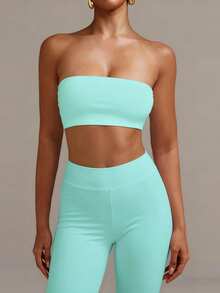 XLLAIS Women's Sexy Strapless Short Basic Tank Top, Fashion Solid Color Elastic Slim Fit White Tube Top, Suitable For All Seasons Summer - Mint Blue - View 6