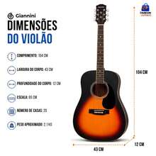 Violão Giannini G D-1 EQ Eletroacústico Folk Dreadnought Cordas De Aço Com Afinador Equalizador Pré-Amplificador GS-3T Saída P10 Vintage Sunburst - VSB-S - Visão 8