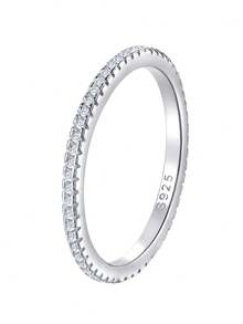 ELSEDES 1pc Fashionable High-End S925 Sterling Silver Full Rhinestone Pave Ring, Highlights Fashion And Beauty, Quality Jewelry, Suitable For Women's Daily Wear, Party Wear, Anniversary Wear - Silver - View 2