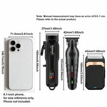 HIENA Men's Wireless Mini Hair Clipper & Shaver, 1/2/3pcs Optional, USB-C Rechargeable With LED Display, Lithium Battery Hair Trimmer, Home Haircutting Tool, Suitable For Beginner Barbers, Great Holiday Gift - Multicolor - View 4