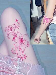 2pcs Rose Pink Nail Art Tattoo Cream With Storage Box, DIY Body Painting Tattoo Ink For Arm, Shoulder, Neck, Collarbone, Back, Semi-Permanent Plant-Based Tattoo Ink - Hot Pink - View 5