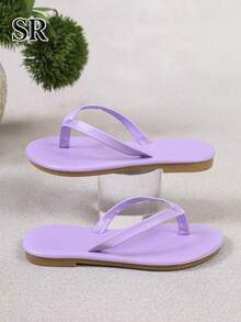 1 Pair Purple Flip Flops For Kids, Fashionable Minimalist Casual Sandals, Beach Holiday Shoes For Children - Purple - View 5