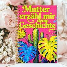 1PC A5 Germany "Mom, Please Tell Your Story" Spiral Notebook, Bright Pink Background With Bright Pop Art Tropical Cactus And Turtle Bamboo Leaf Pattern Commemorative Diary, Mother's Day Or Birthday Gift Book - Color - View 5