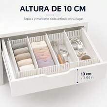Set Of 6 Adjustable Drawer Dividers White PP Plastic, Modular Organizer 44x10x0.2cm For Underwear, Socks, Cosmetics And Kitchen Utensils - 彩色 - 查看 10
