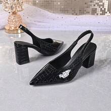 Women's Open-Back High Heel Chunky Heel Shoes | Pointed Toe Closed Toe Comfortable Dress Shoes, Suitable For Work, Office And Business Occasions, Pumps, Summer Sandals - Black - View 11