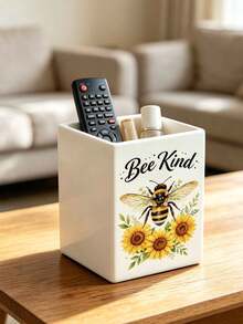 Keep Kindness Watercolor Bee Sunflower Daisy Multi-Function Storage Box Desktop Organizer, Creative Print Compact Storage Container For Home Countertop Organization; Suitable For Bathroom, Kitchen, Office, Bedroom, Living Room Countertop Placement; Supports Multi-Item Compatibility Space-Saving, Partitioned Storage Stable Placement Multi-Purpose, Can Store Makeup Brushes, Pens, Remote Controls - Multicolor - View 9