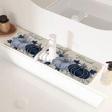 1pc Thanksgiving Pumpkin Pattern Design Rubber Faucet Splash Guard Mat, Bathroom Faucet Anti-Splash Pad, Mud Guard, Moisture-Proof Anti-Slip Faucet Mat, Kitchen Countertop Accessory. Protect Your Kitchen Countertop. - Multicolor - View 3