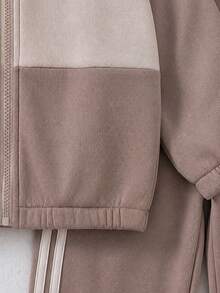 Boys' Autumn/Winter Casual Letter Print Long Sleeve Zip-Up Hoodie And Solid Color Jogger Sweatpants 2-Piece Set - Khaki - View 4
