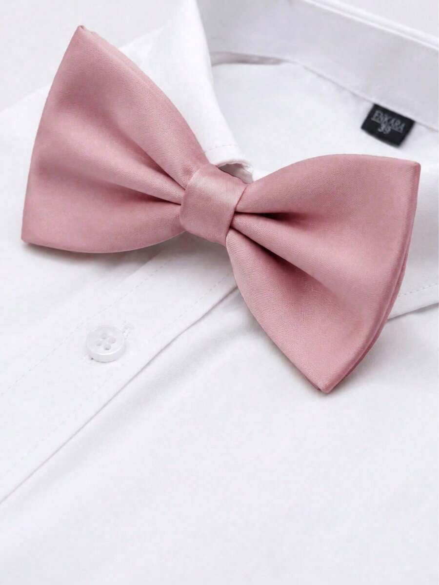 1PC Men's Solid Color Bow Tie, Double Layer Polyester Bow Tie For Groom, Groomsman, Host, Server - Dusty Pink - View 1