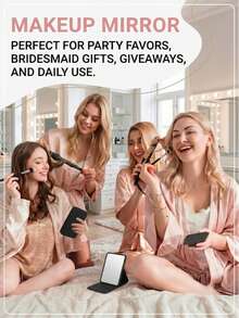 Foldable PU Makeup Mirror, Mini Portable Handheld Travel Mirror, Leather Pocket Mirror, Princess Style Mirror Suitable For Student Dorm, Makeup Accessory, Essential Travel Makeup Tool. Suitable As Gift For Women, Parents, Teachers, Halloween, Christmas, Holiday Essential - Black - View 10