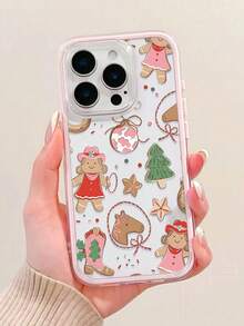 1pc Christmas Element Gingerbread Pony Illustration Pattern Pink 2-In-1 Transparent TPU Phone Case Compatible With IPhone 16/16 Pro/15/15 Pro Max/15 Pro/11/12/13/14 Pro Max/12 Pro/12 Pro Max/13 Pro/13 Pro Max/14 Pro/14 Pro Max Soft Shell Premium Creative - Multicolor - View 3