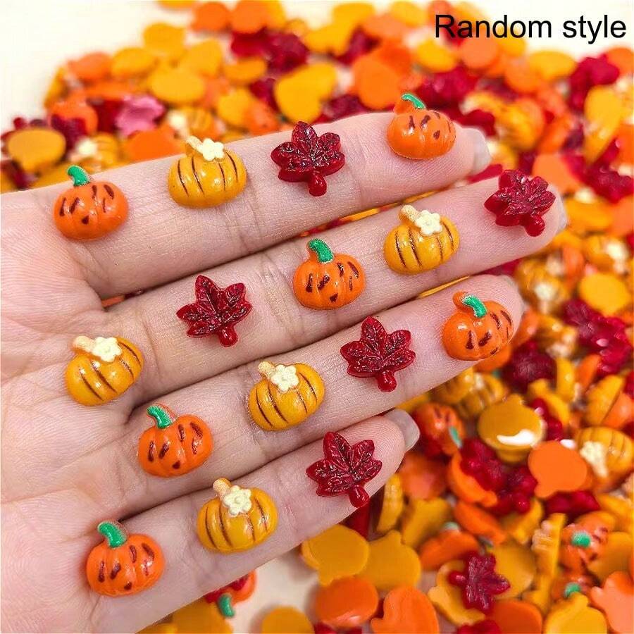 30pcs,Mini Pumpkin Maple Leaf Autumn Series Decorative Accessories, Suitable For Diy Phone Case Hairpin Photo Frame Decoration And Other Decorative Items - Multiple Styles - View 1