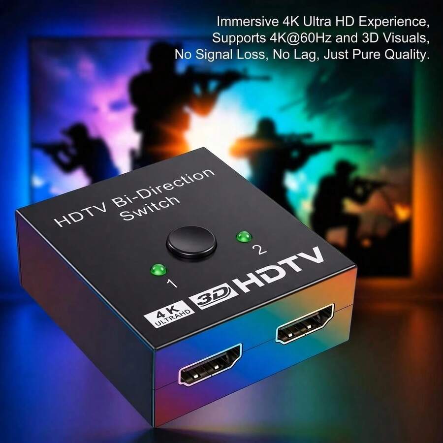 4K HDTV 2埠雙向切換器,2進1出或1進2出手動切換器,適用於電視、螢幕、筆記電腦、投影機,無需電源 - 查看 1