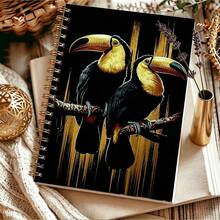 1PC A5 Spiral Notebook With Toucan And Toucan Art Patterns - Black And Gold Tropical Cover, Green Leaf Design, Perfect For Diaries, Schools, Offices, Travels - Gifts For Nature Lovers, Ornithologists, Birdwatchers - 1 - View 4