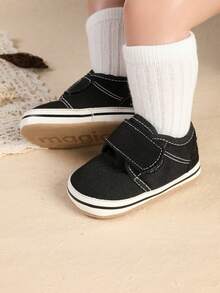 1 Pair Infant Toddler Canvas Flat Anti-Kick Casual Versatile Cute Sports Shoes For Boys, Suitable For Spring And Autumn - Black - View 3