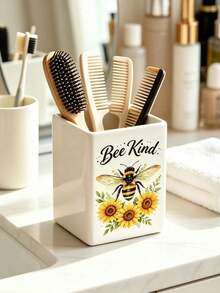 Keep Kindness Watercolor Bee Sunflower Daisy Multi-Function Storage Box Desktop Organizer, Creative Print Compact Storage Container For Home Countertop Organization; Suitable For Bathroom, Kitchen, Office, Bedroom, Living Room Countertop Placement; Supports Multi-Item Compatibility Space-Saving, Partitioned Storage Stable Placement Multi-Purpose, Can Store Makeup Brushes, Pens, Remote Controls - Multicolor - View 12