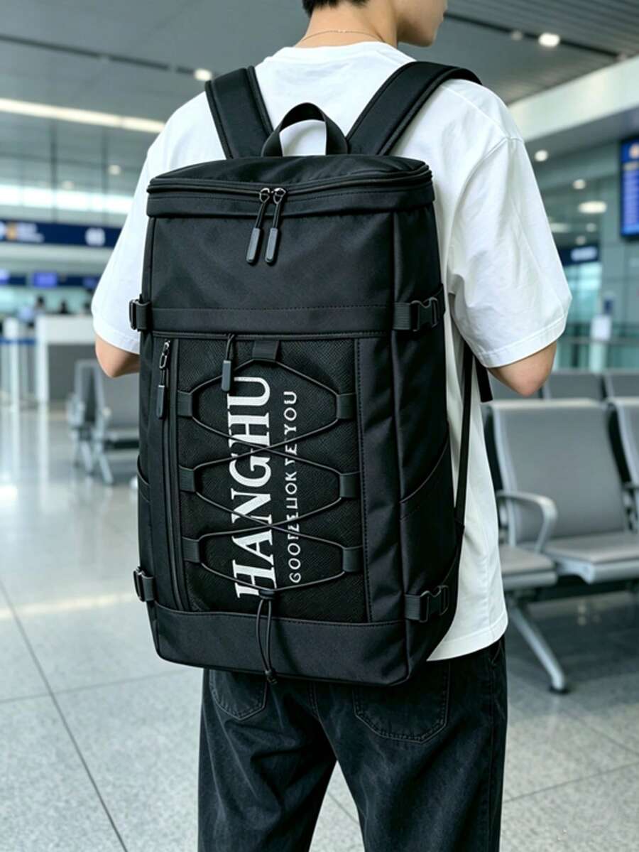 中性功能性大容量可攜式後背包，適用高中大學戶外休閒旅行 - 黑色 - 查看 1