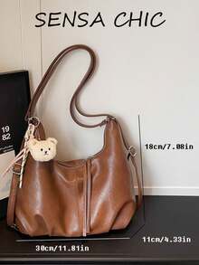 Relaxed Shoulder Bag, Soft Draping Body, With Adjustable And Detachable Shoulder Strap, Multiple Carrying Ways. Spacious Interior Storage, Neat Stitching, Lightweight And Comfortable To Wear, Suitable For Various Daily Outings, Versatile For Different Outfits, Balancing Aesthetic Appeal And Practicality. - Rust - View 2