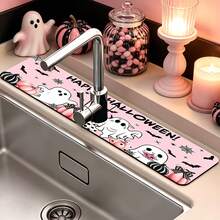 1pc Halloween Ghost Pattern Sink Faucet Water Absorbent Mat, Drainage Mat, Suitable For Kitchen, Bathroom Sink, Countertop, Drainage Mat, Diatomaceous Earth Material, Trimmable, Quick-Dry Mat - Multicolor - View 4