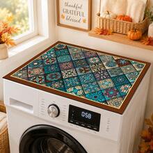 Luckybutterfly 1pc Vintage Moroccan Tile Patchwork Washing Machine Top Cover Mat, Anti-Slip Anti-Dust Drum Washer Dryer Countertop Protector, Laundry Room Decor Mat - Multicolor - View 2