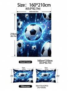 2/3件組發光足球星空兒童床上用品套裝，適合兒童、青少年、男孩與女孩，四季適用，拉鍊開合（不含填充物），100%聚酯纖維 - 彩色 - 查看 18