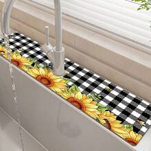1pc Sunflower Floral Pattern Rubber Faucet Splash Guard Mat, Bathroom Faucet Anti-Splash Pad, Mud Guard, Moisture-Proof Non-Slip Faucet Mat, Kitchen Countertop Accessory. Protect Your Kitchen Countertop. - Multicolor - View 2
