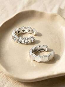 SYMFNY 1 Pair 925 Sterling Silver Ear Cuffs (No Piercing Required); Unisex Style, Versatile Ear Jewelry, Suitable For Daily Wear, Commuting And Dating - Silver - View 2