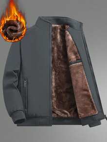 Men's Stand Collar Zipper Casual Flight Jacket, Autumn/Winter Jacket Coat - Grey - View 2