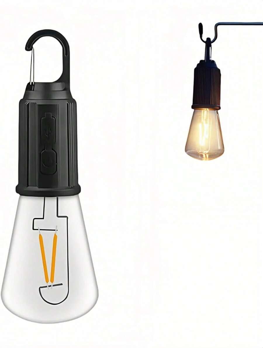 Lámpara LED portátil para camping, se puede colgar en cualquier lugar, recargable por USB-C, 3 modos de brillo, resistente al agua, adecuada para emergencias, tiendas de campaña, senderismo, cortes de energía y uso en exteriores (Negro 1PCS) (T02)