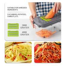 Juego de 22 piezas: Cortador multifuncional de vegetales con sistema de presión | Corta en cubos, juliana y en rodajas rápidamente | Incluye separador de claras de huevo y prensa ajos | Fácil de usar y guardar | Herramienta esencial para cocinas del hogar - Verde - Ver 5