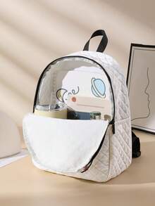 1pc Rhombus Pattern Backpack, School Bag, Storage Bag, Travel Storage Backpack, Animal Print Design, Large Capacity Foldable Easy Storage Bag, Lightweight Burden Reduction, Reinforced Double Shoulder Straps + Zipper Closure, Large Capacity Storage More Organized, Convenient And Practical For Retrieving Items, Suitable For Student School Bag, Girl's Commuter Backpack, Short Trip Bag, Campus Casual Backpack, Applicable For School Books, Daily Commute, Outdoor Travel - Multicolor - View 4