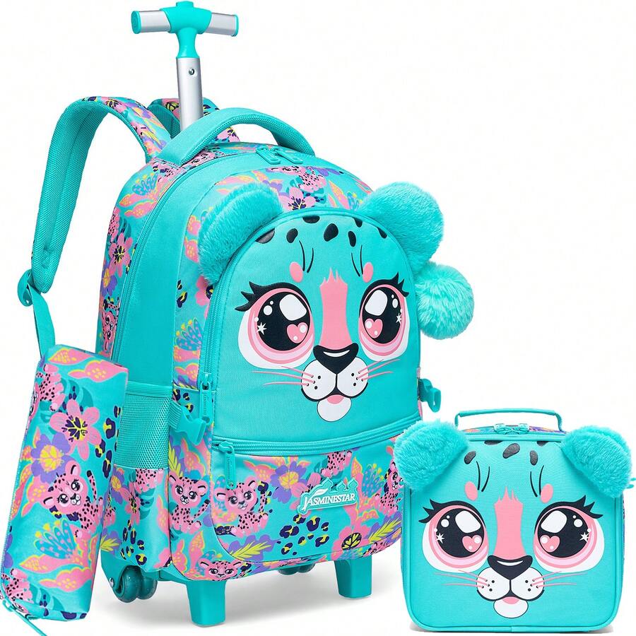 Girls' Rolling Backpack With Crossbody Bag And Pencil Case, Cute Portable Student School Bag - Rolling Backpack - View 1