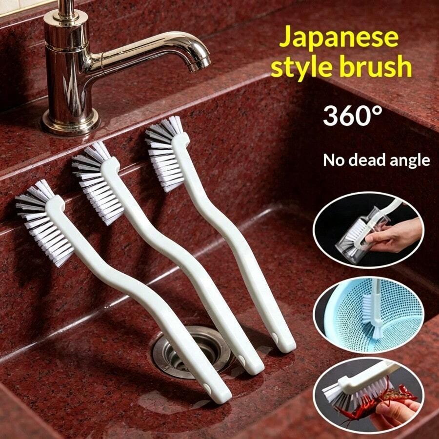 High Density Thick Scouring Sponge Pad Equipped Handheld Brush, Ergonomic Comfort Handle For Kitchen Use, Perfect For Washing Pots Cleaning Ceramic Tile Wall Sink Kitchen Counter Surfaces - As Picture Show - View 1